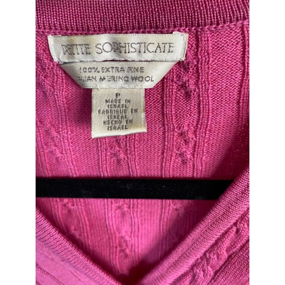 Petite Sophisticate Italian Merino Wool Pink Cable Knit Cardigan Sweater Small - Picture 16 of 16